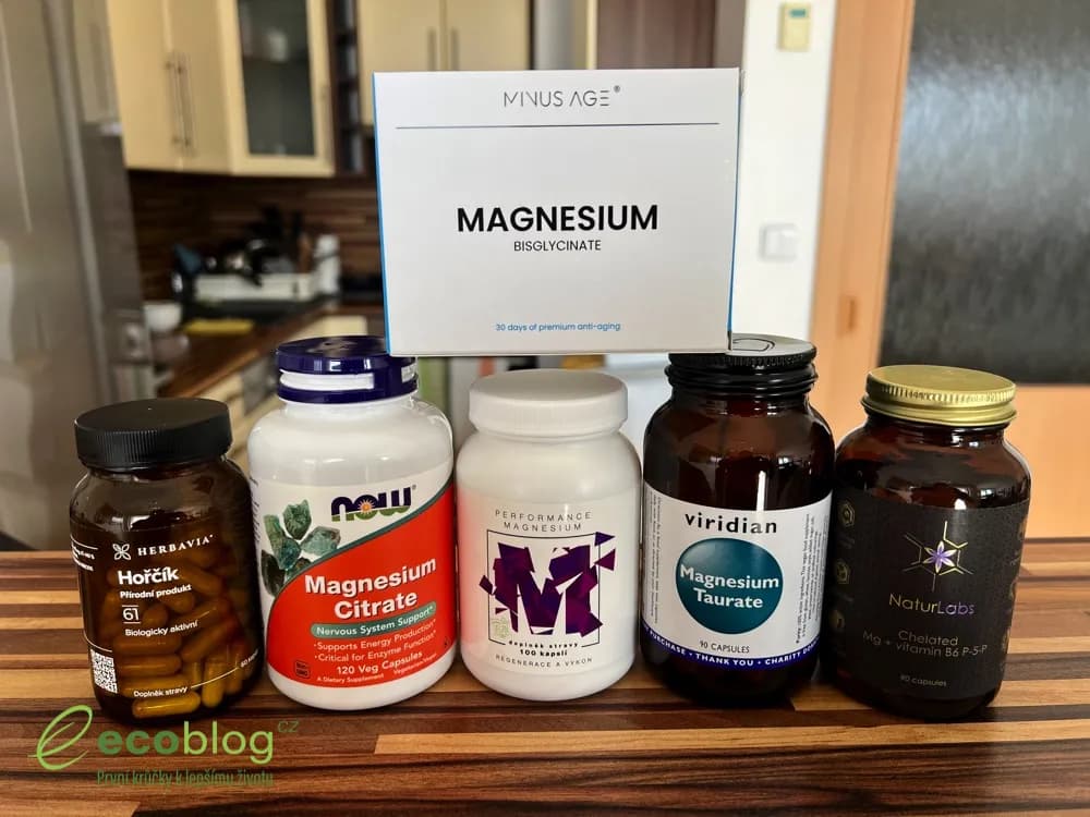 Testovaná sestava hořčíků včetně Minus Age Magnesium Bisglycinate